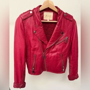 MAJE Leather Motorcycle Jacket in Red Lambskin, VGUC